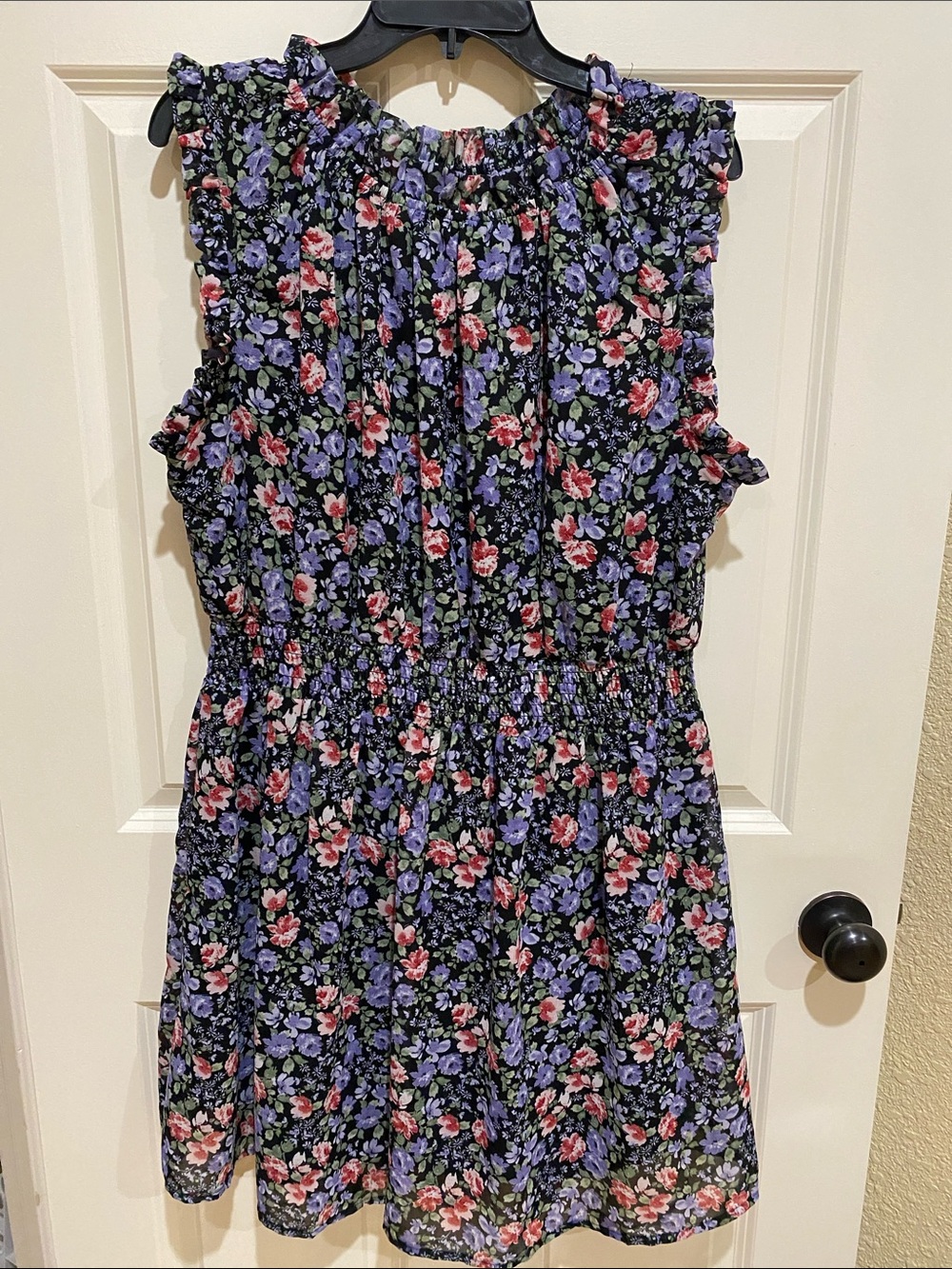 Studio West Black Floral Casual Dress with Purple & Pink Blooms